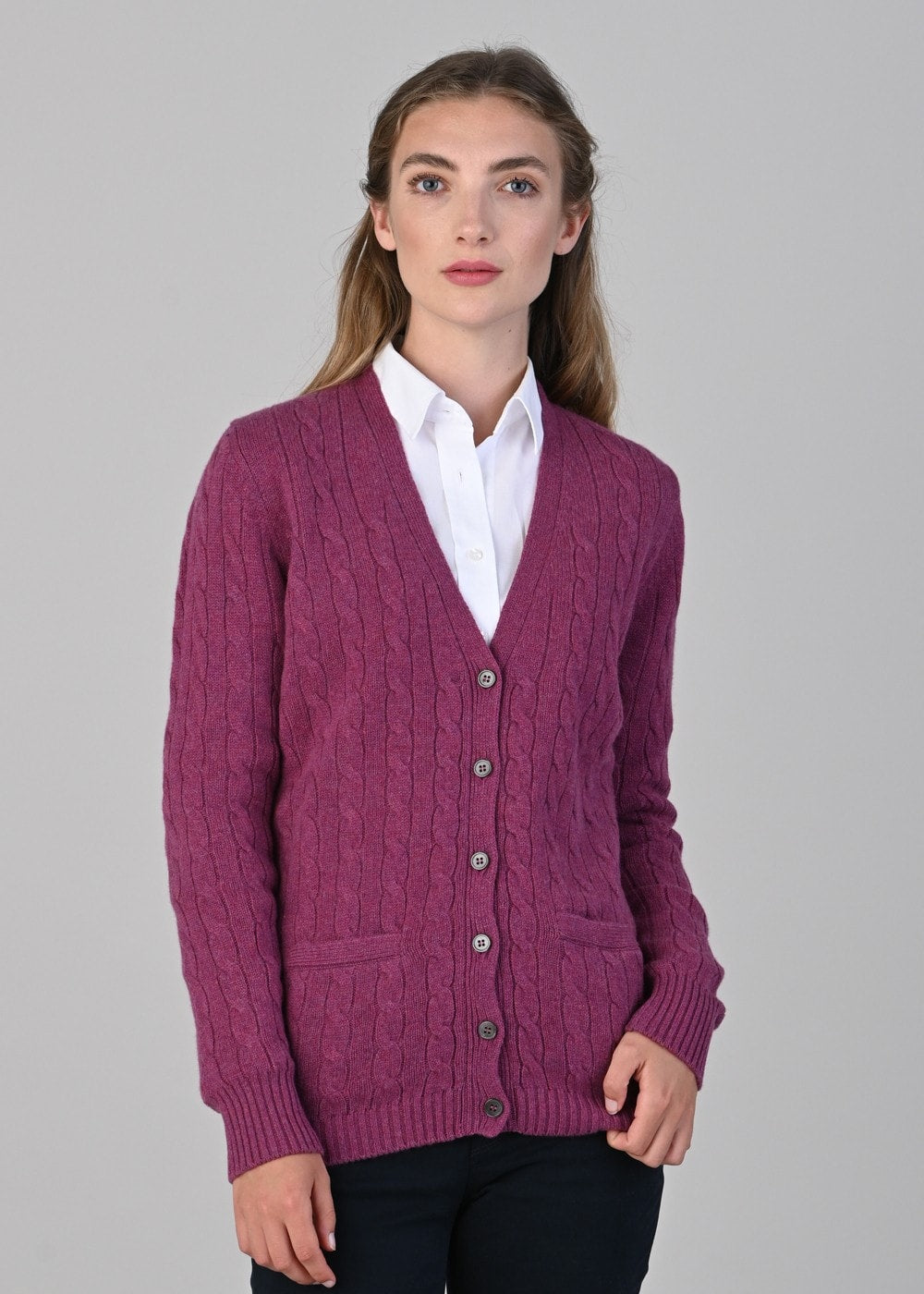 Sophia Cashmere Vee Cardigan - Loganberry - 2