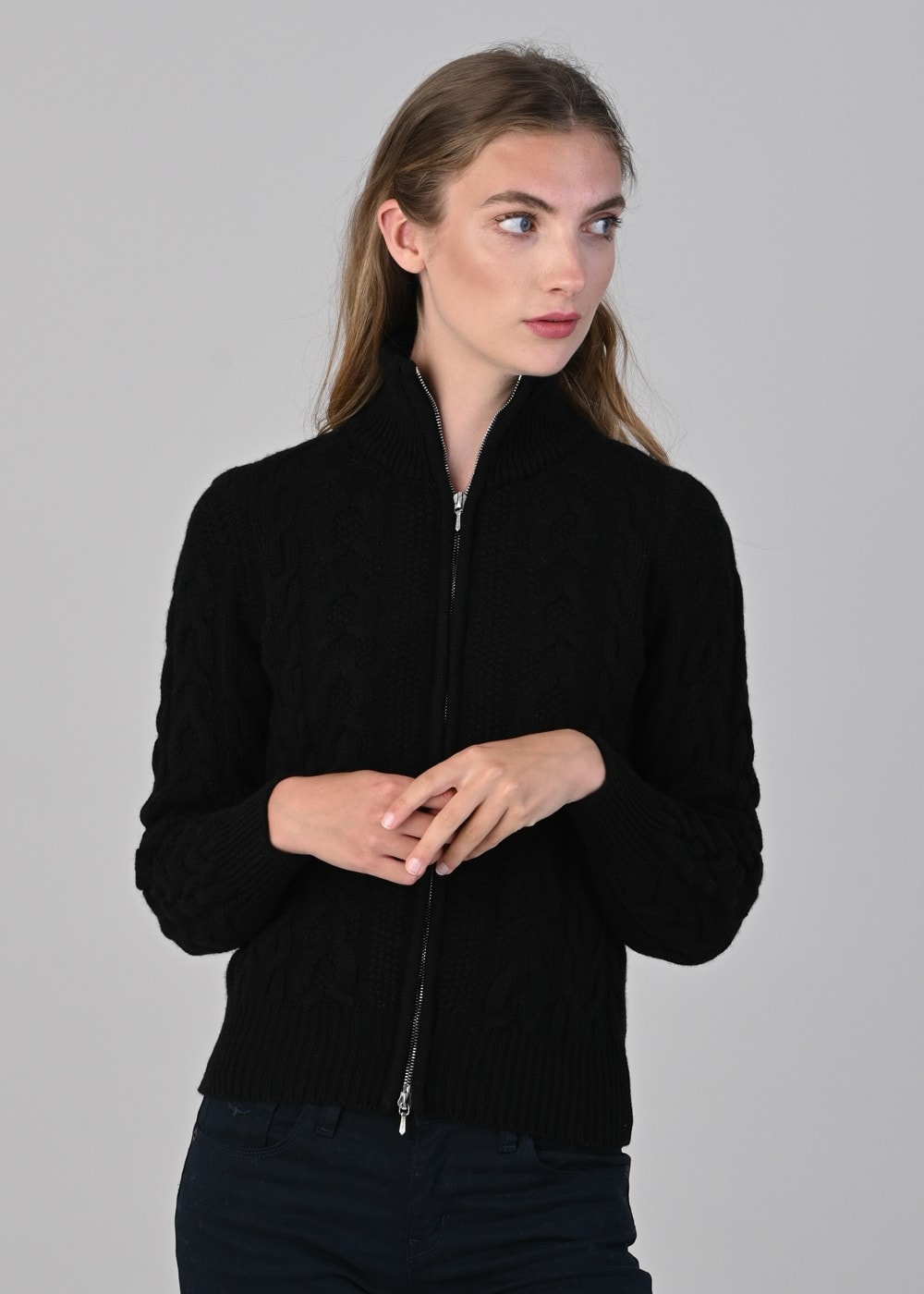 Rosie Cashmere Cable Jacket - Black - 3