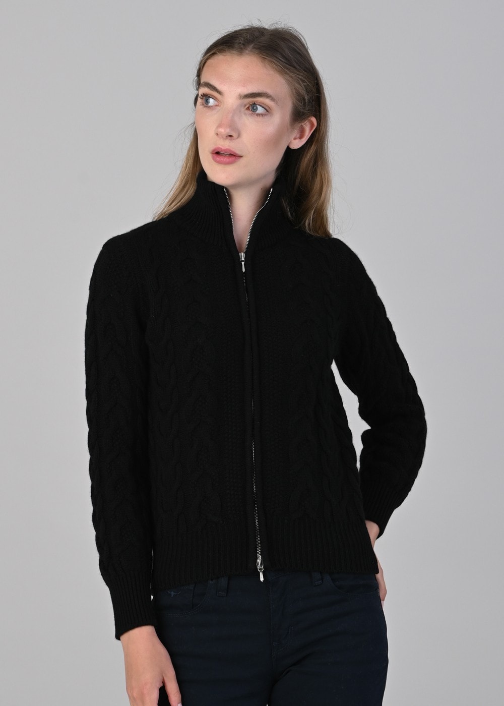 Rosie Cashmere Cable Jacket - Black - 4