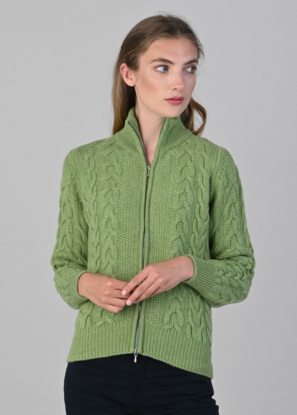 Rosie Cashmere Cable Jacket - Foliage - 3