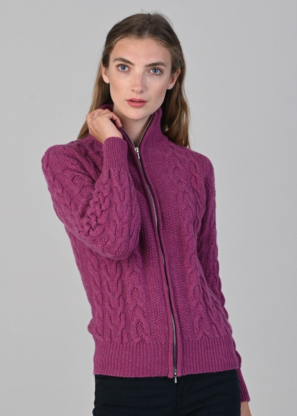 Rosie Cashmere Cable Jacket - Loganberry - 3