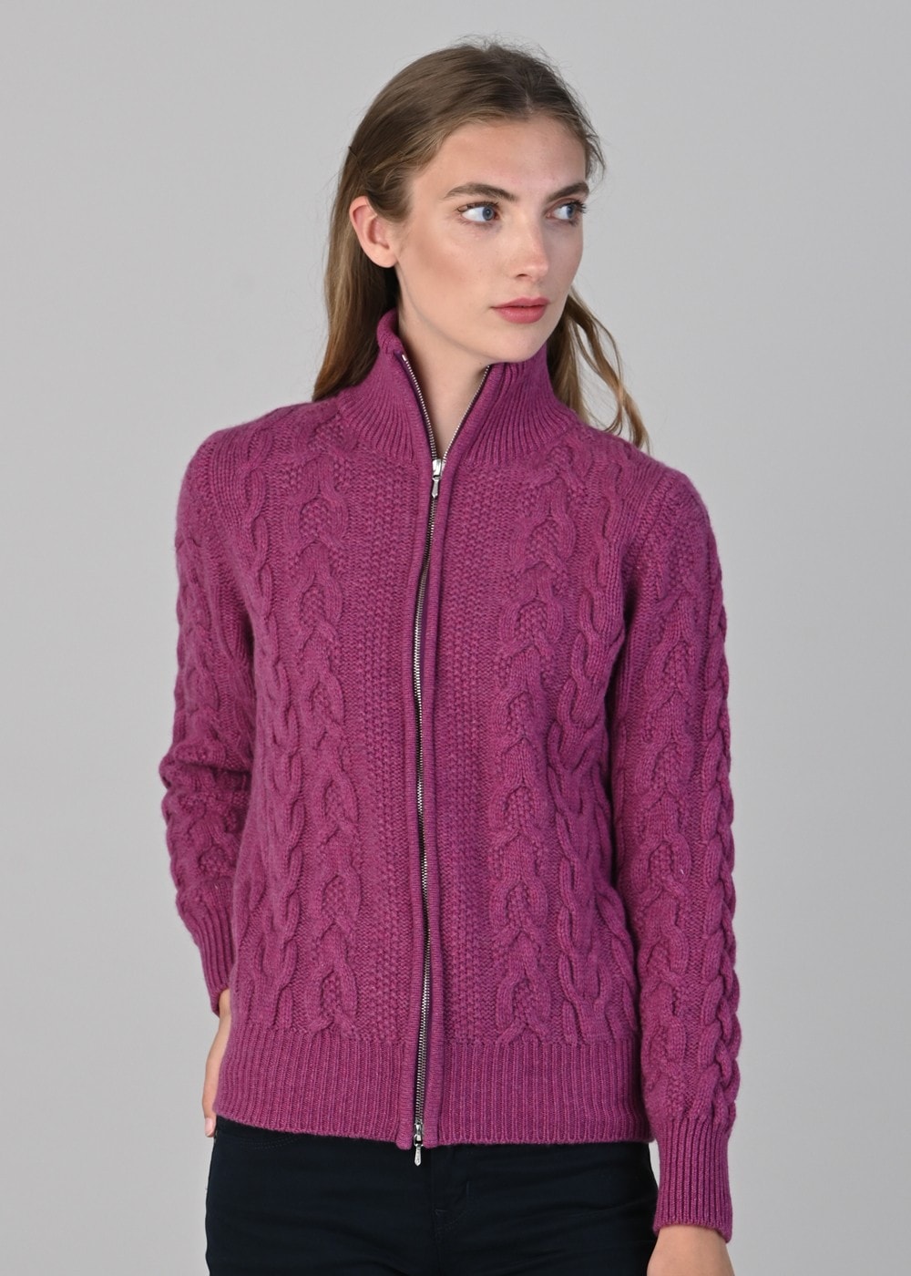 Rosie Cashmere Cable Jacket - Loganberry - 4