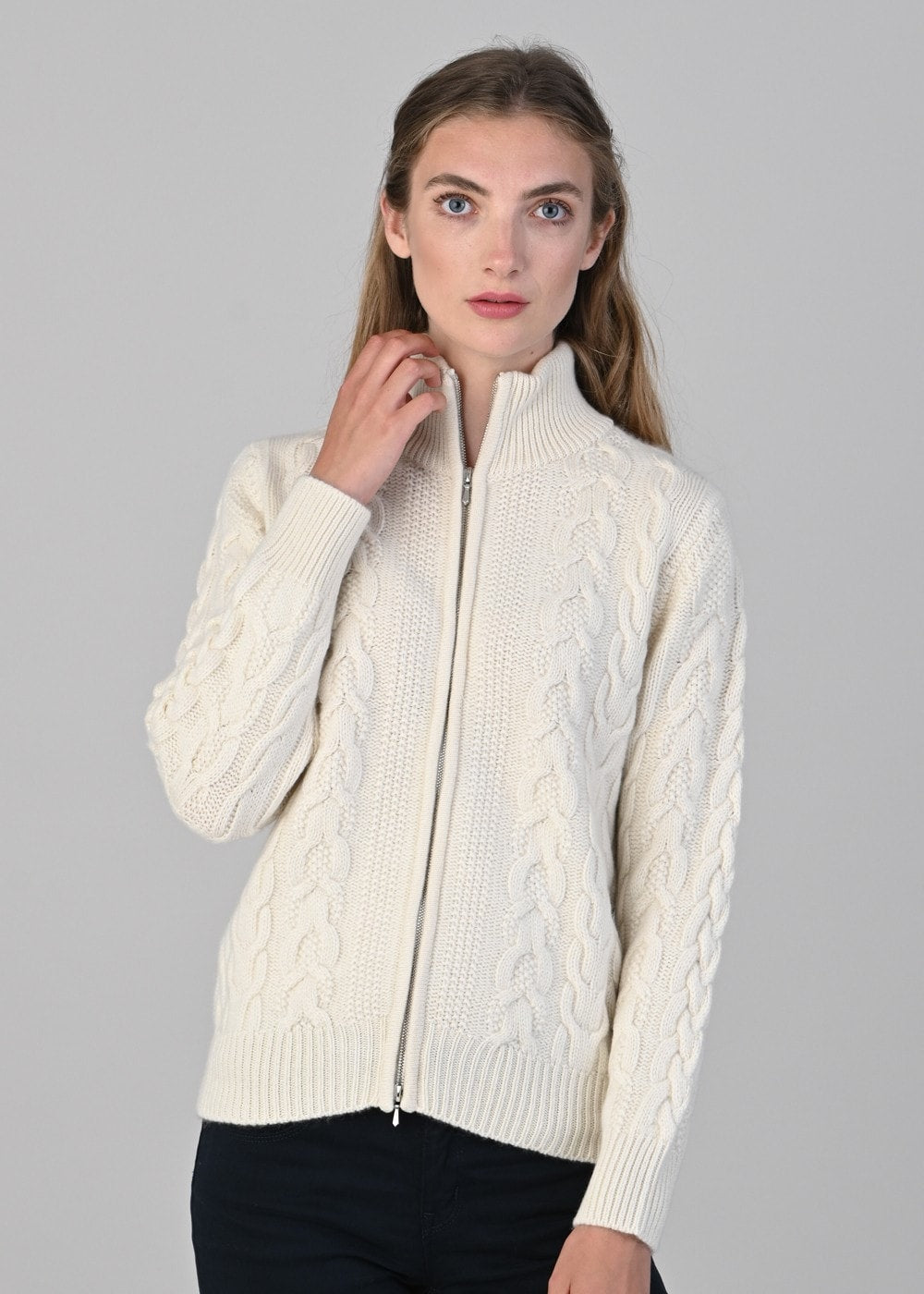 Rosie Cashmere Cable Jacket - White Undyed - 2