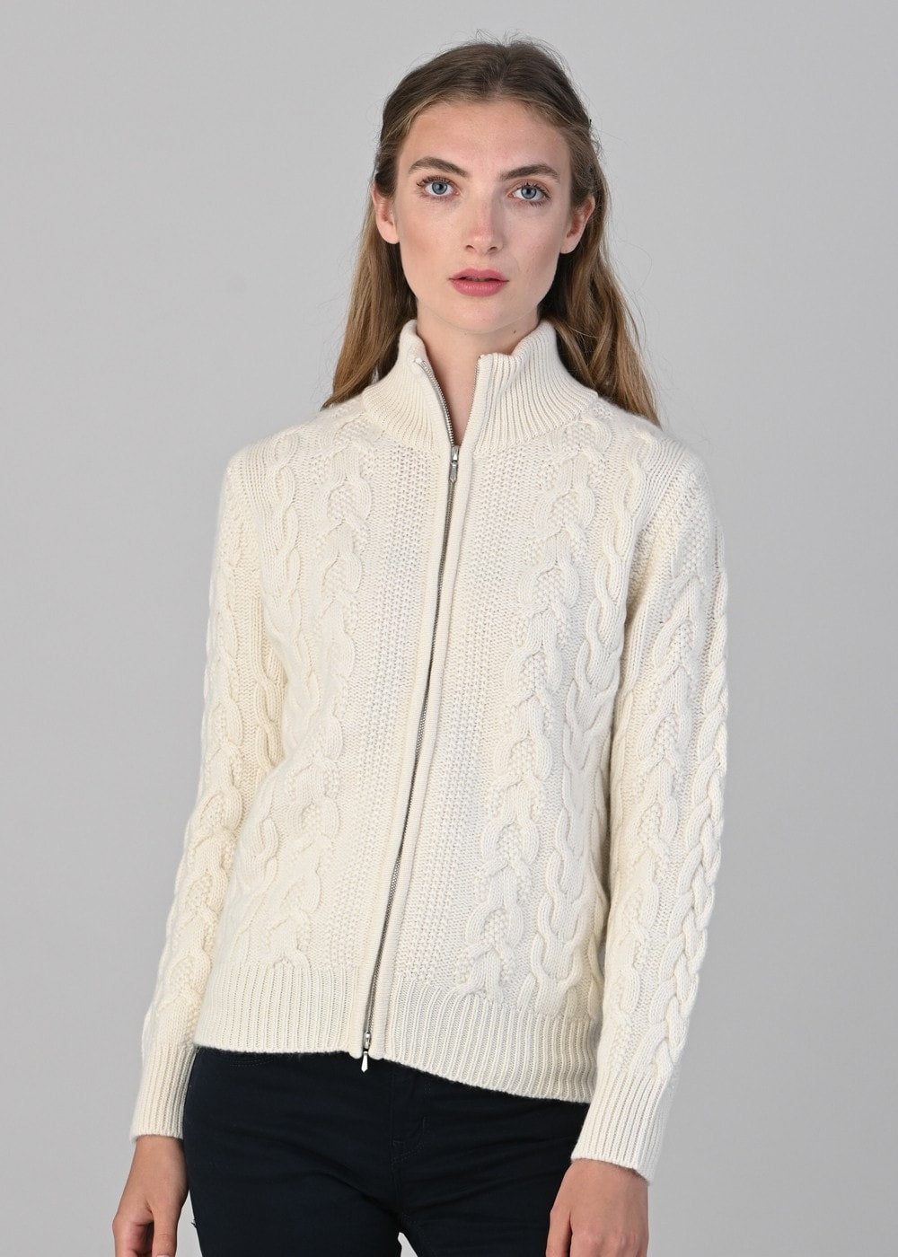 Rosie Cashmere Cable Jacket - White Undyed - 3