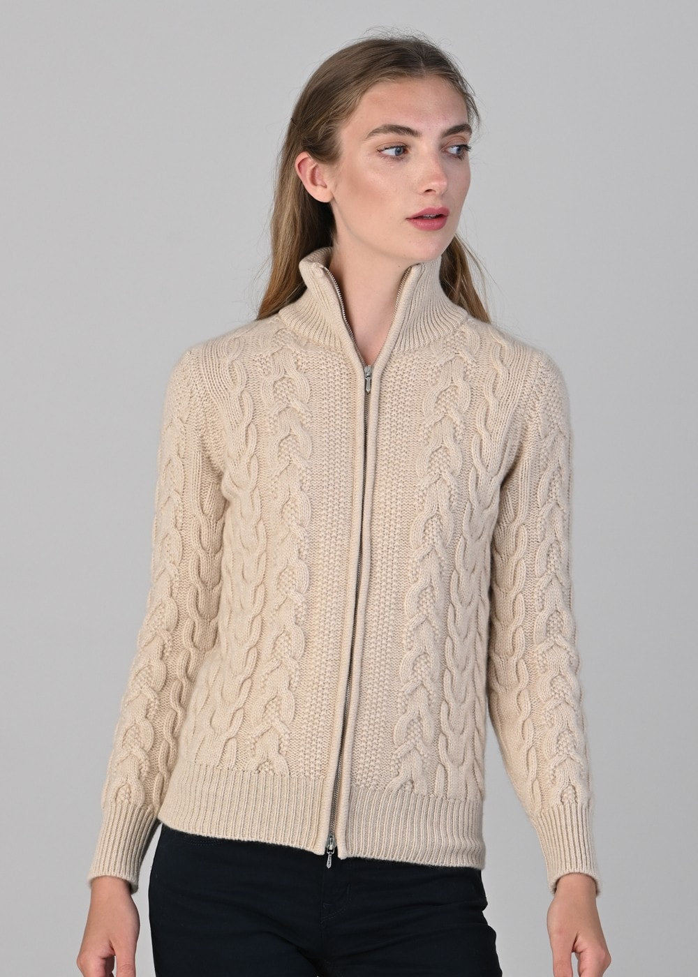 Rosie Cashmere Cable Jacket - Oatmeal - 2