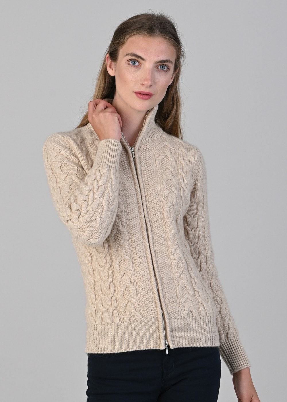 Rosie Cashmere Cable Jacket - Oatmeal - 3