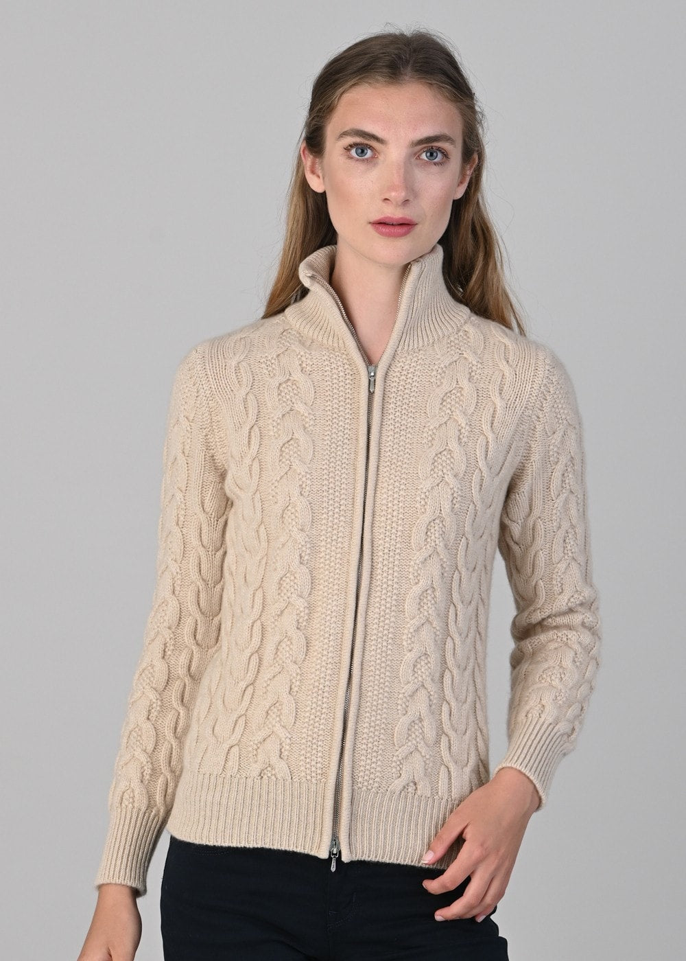 Rosie Cashmere Cable Jacket - Oatmeal - 4