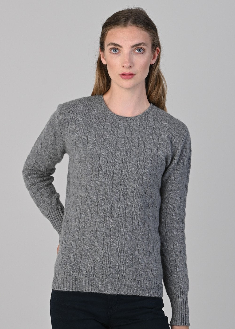 Sophia Cashmere Cable Crew Neck - Flannel - 2