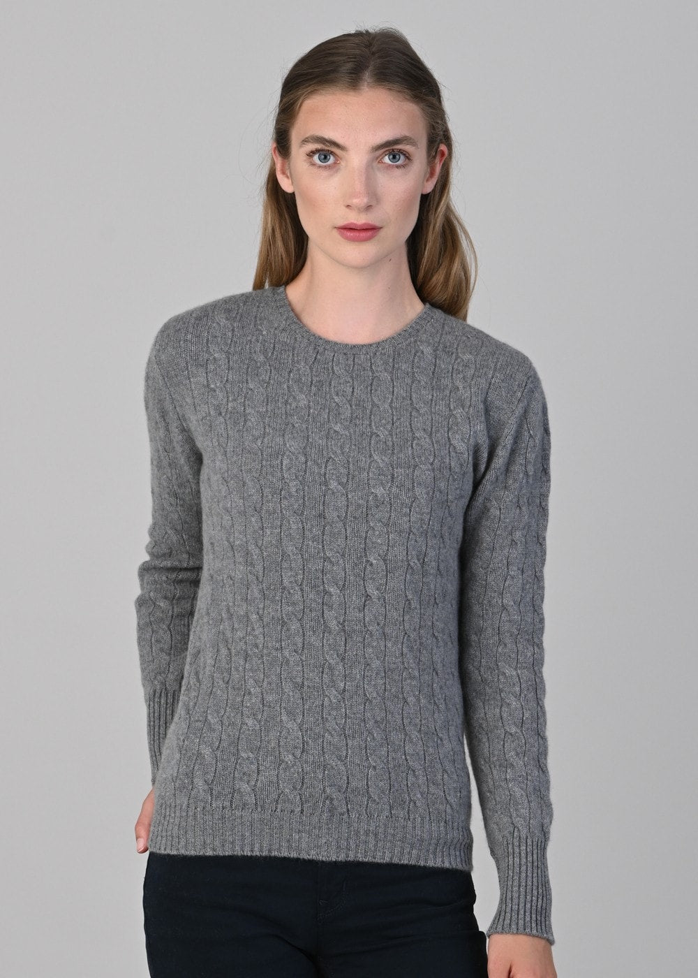 Sophia Cashmere Cable Crew Neck - Flannel - 3