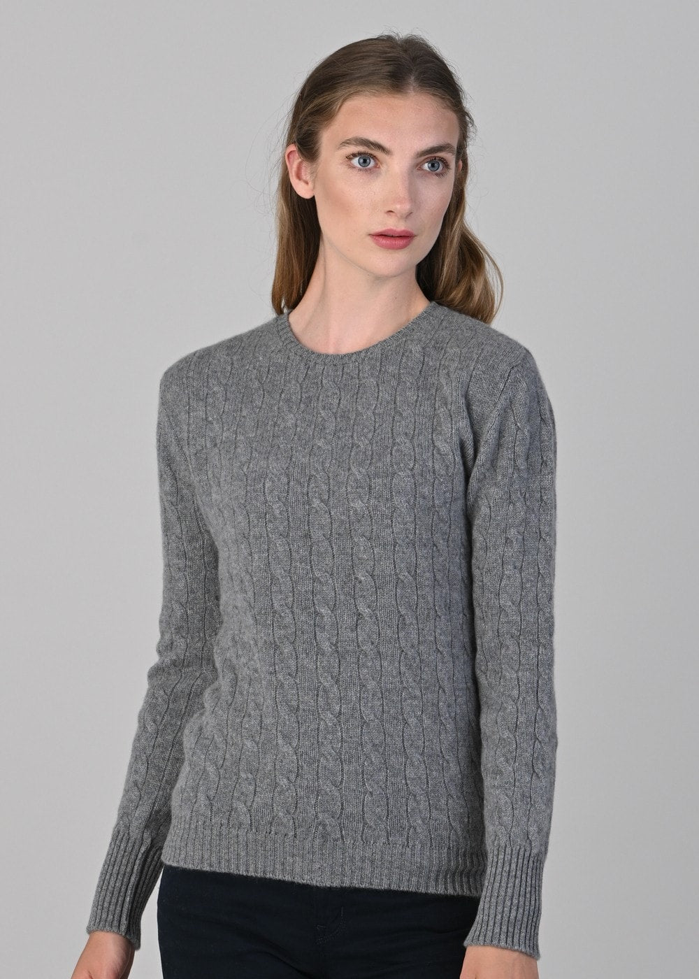 Sophia Cashmere Cable Crew Neck - Flannel - 4