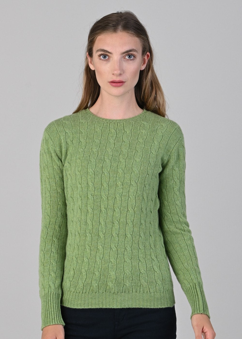 Sophia Cashmere Cable Crew Neck - Foliage - 2