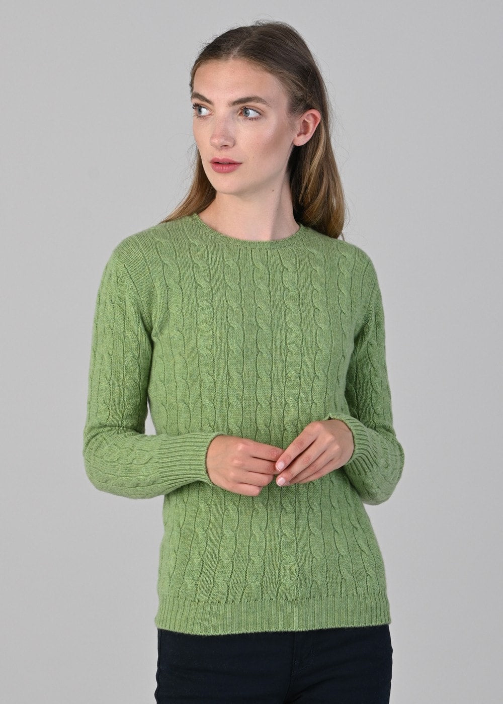 Sophia Cashmere Cable Crew Neck - Foliage - 3