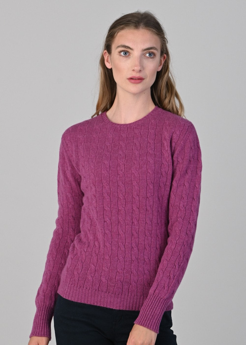 Sophia Cashmere Cable Crew Neck - Loganberry - 2