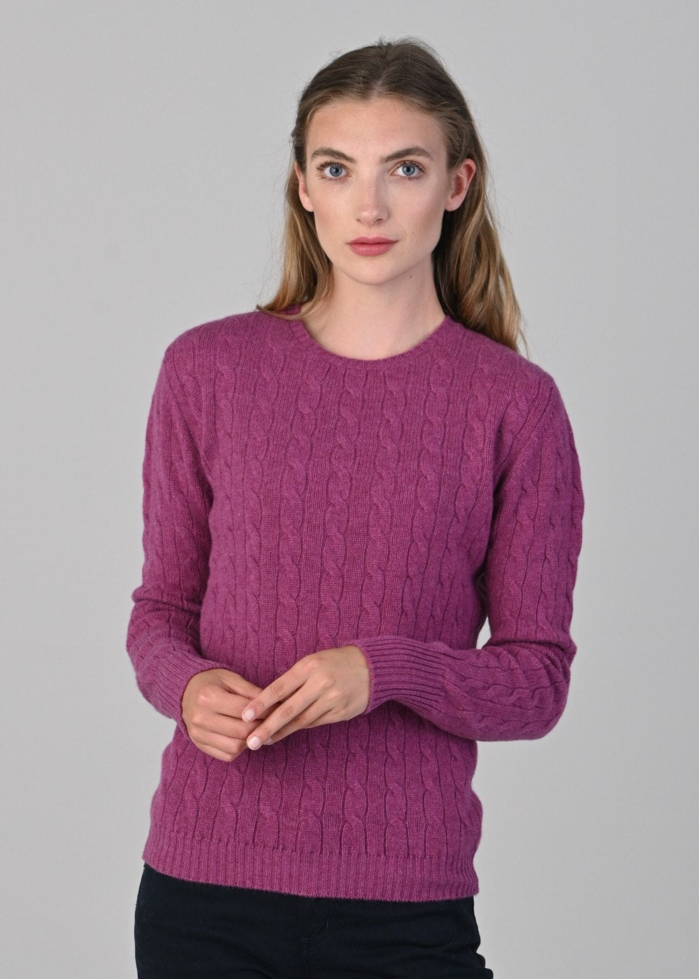 Sophia Cashmere Cable Crew Neck - Loganberry - 3