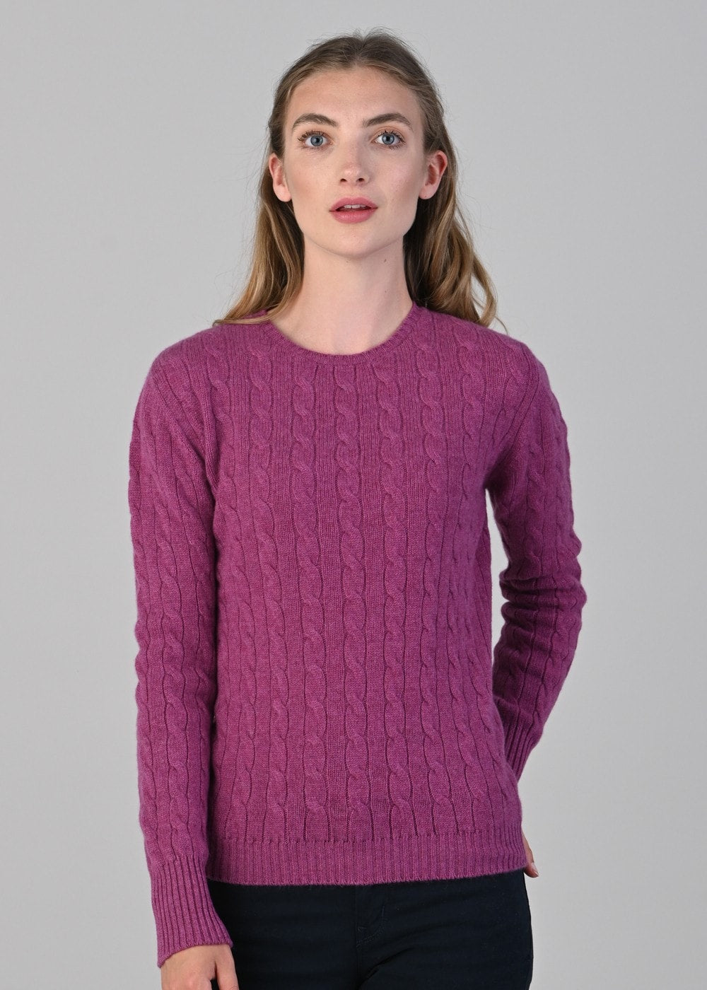 Sophia Cashmere Cable Crew Neck - Loganberry - 4