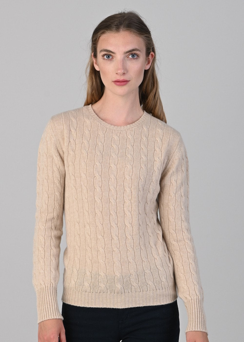 Sophia Cashmere Cable Crew Neck - Oatmeal - 2