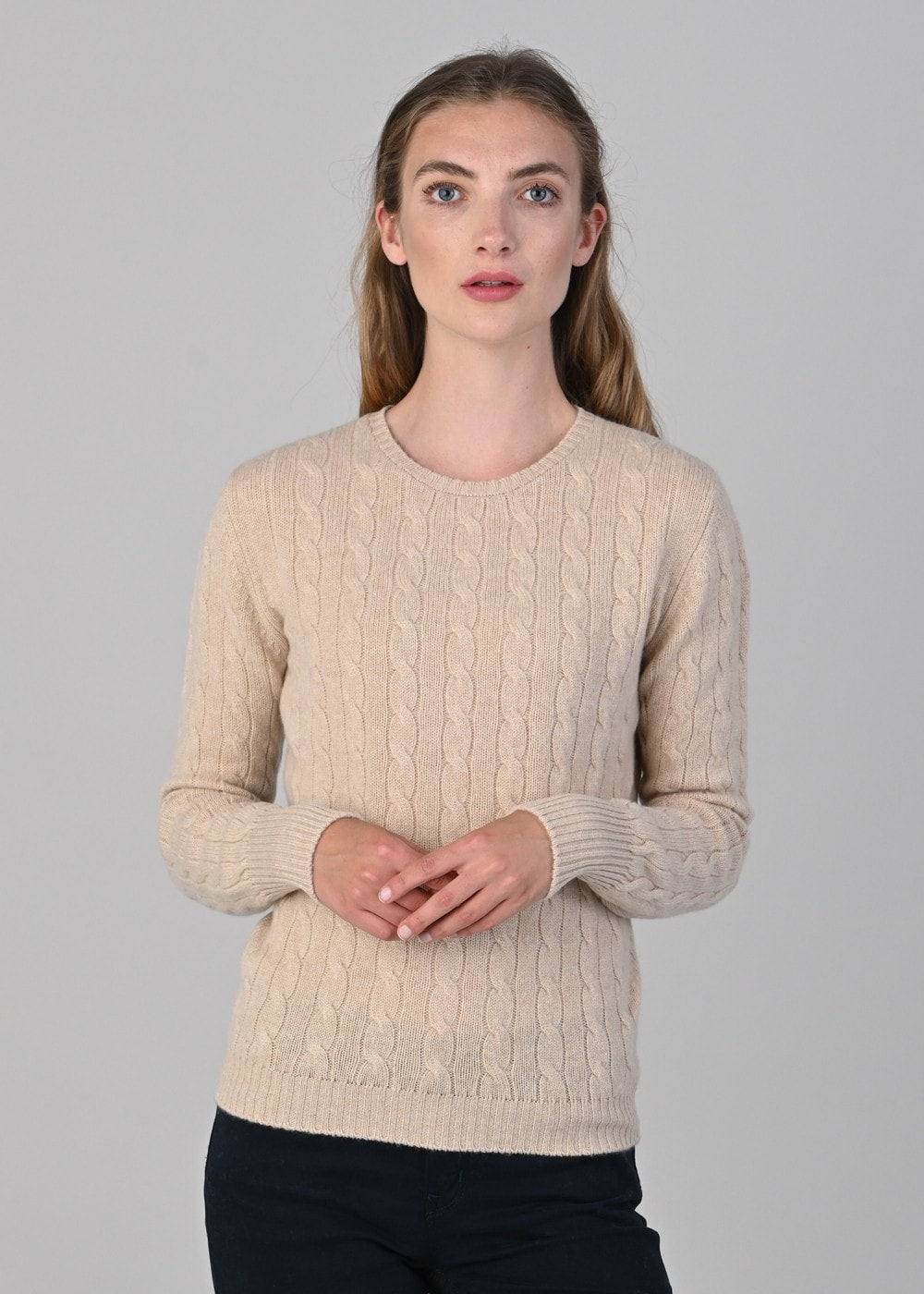 Sophia Cashmere Cable Crew Neck - Oatmeal - 3