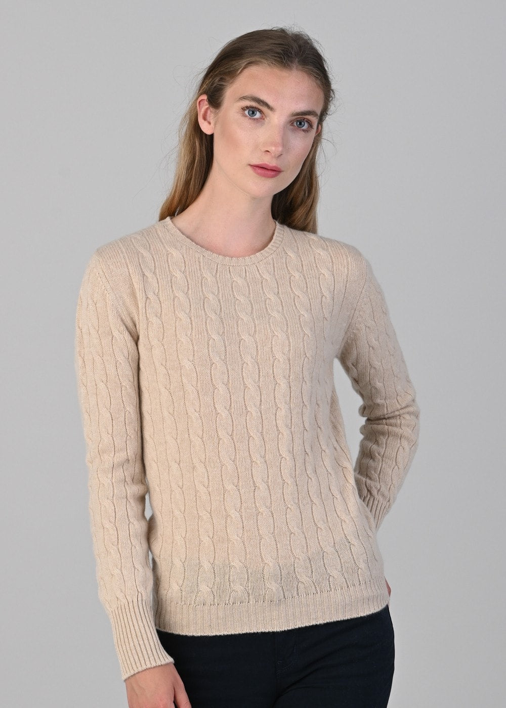 Sophia Cashmere Cable Crew Neck - Oatmeal - 4