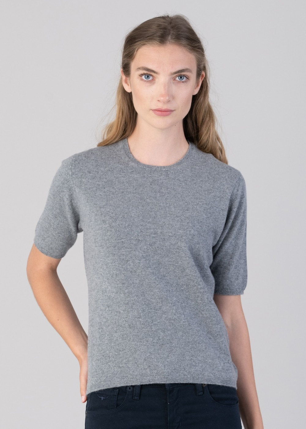 Millie Cashmere Short Sleeve Crew - Flannel - 4