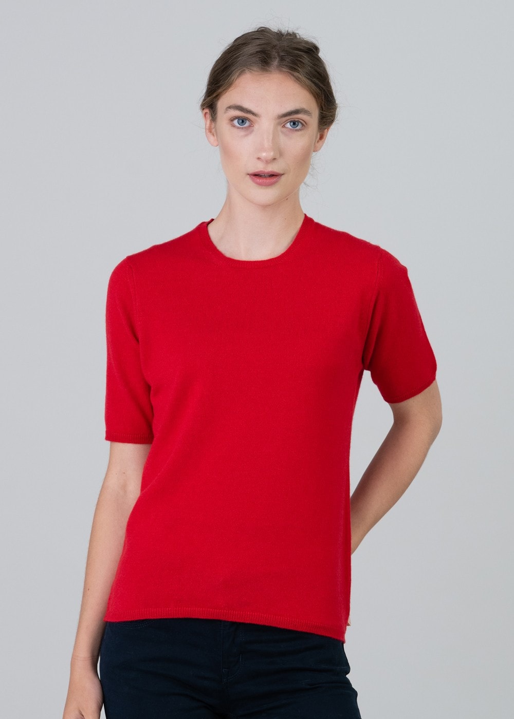 Millie Cashmere Short Sleeve Crew - Cardinal - 3