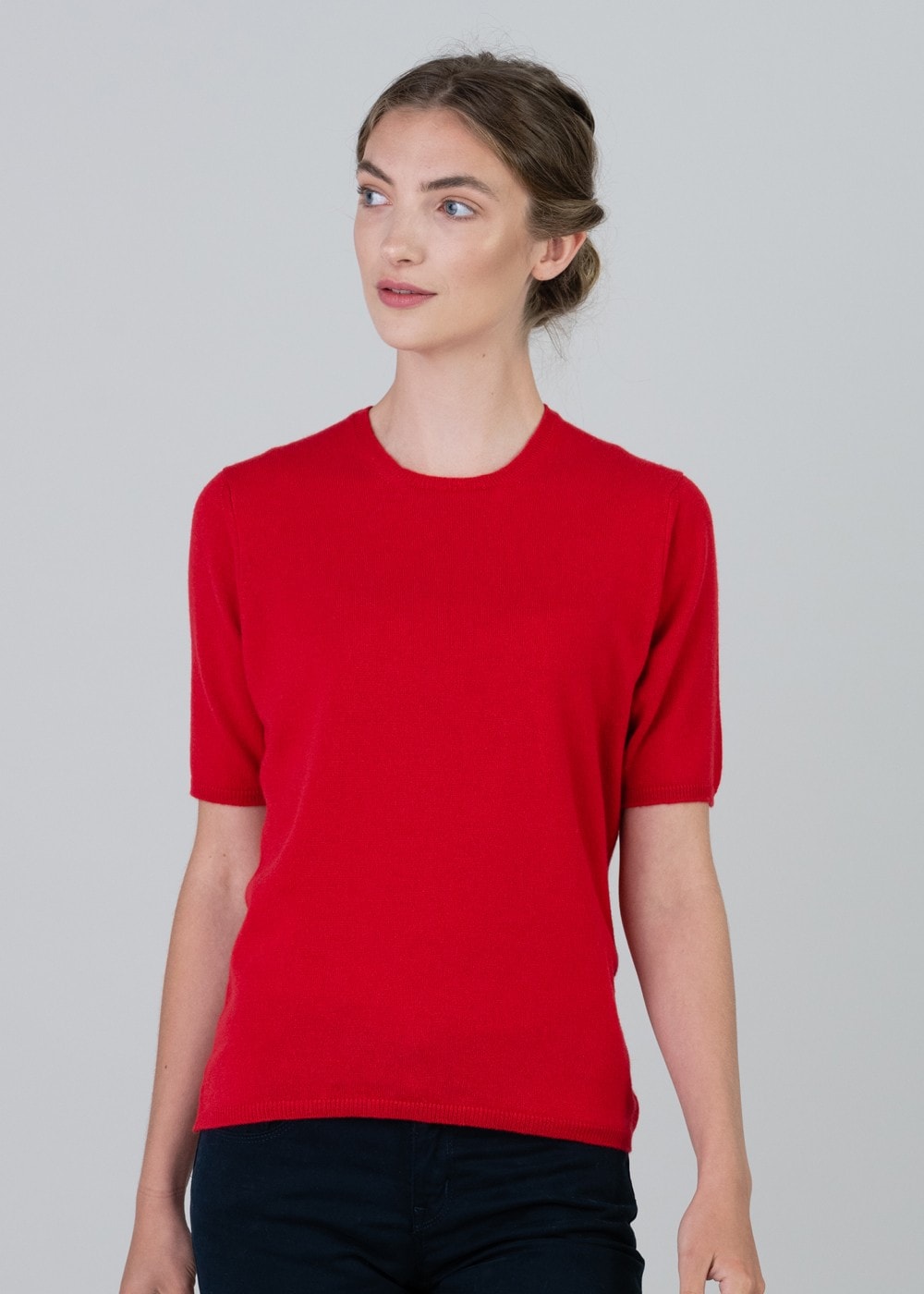 Millie Cashmere Short Sleeve Crew - Cardinal - 4