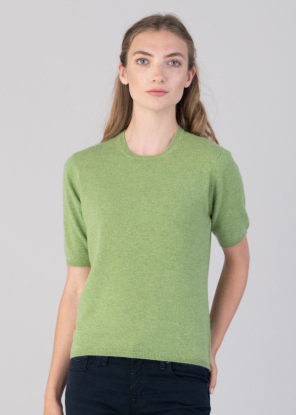 Millie Cashmere Short Sleeve Crew - Foliage - 2