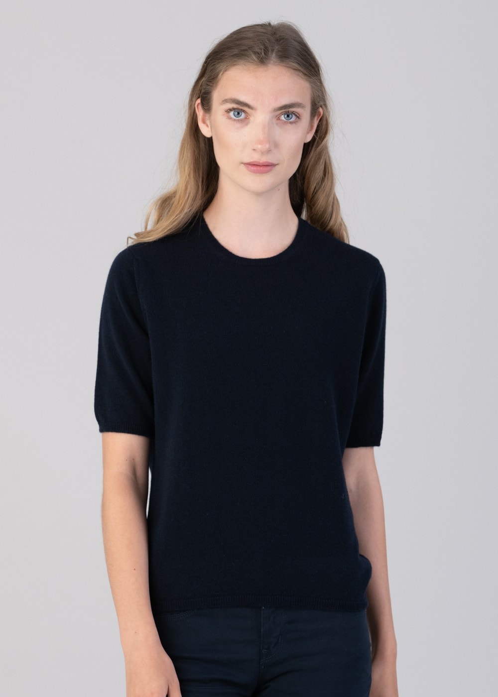 Millie Cashmere Short Sleeve Crew - Navy - 2