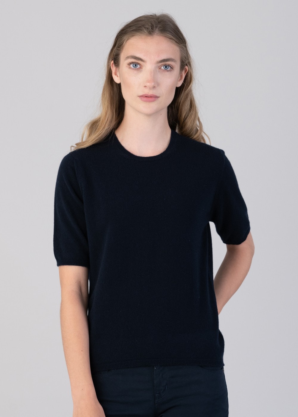 Millie Cashmere Short Sleeve Crew - Navy - 3