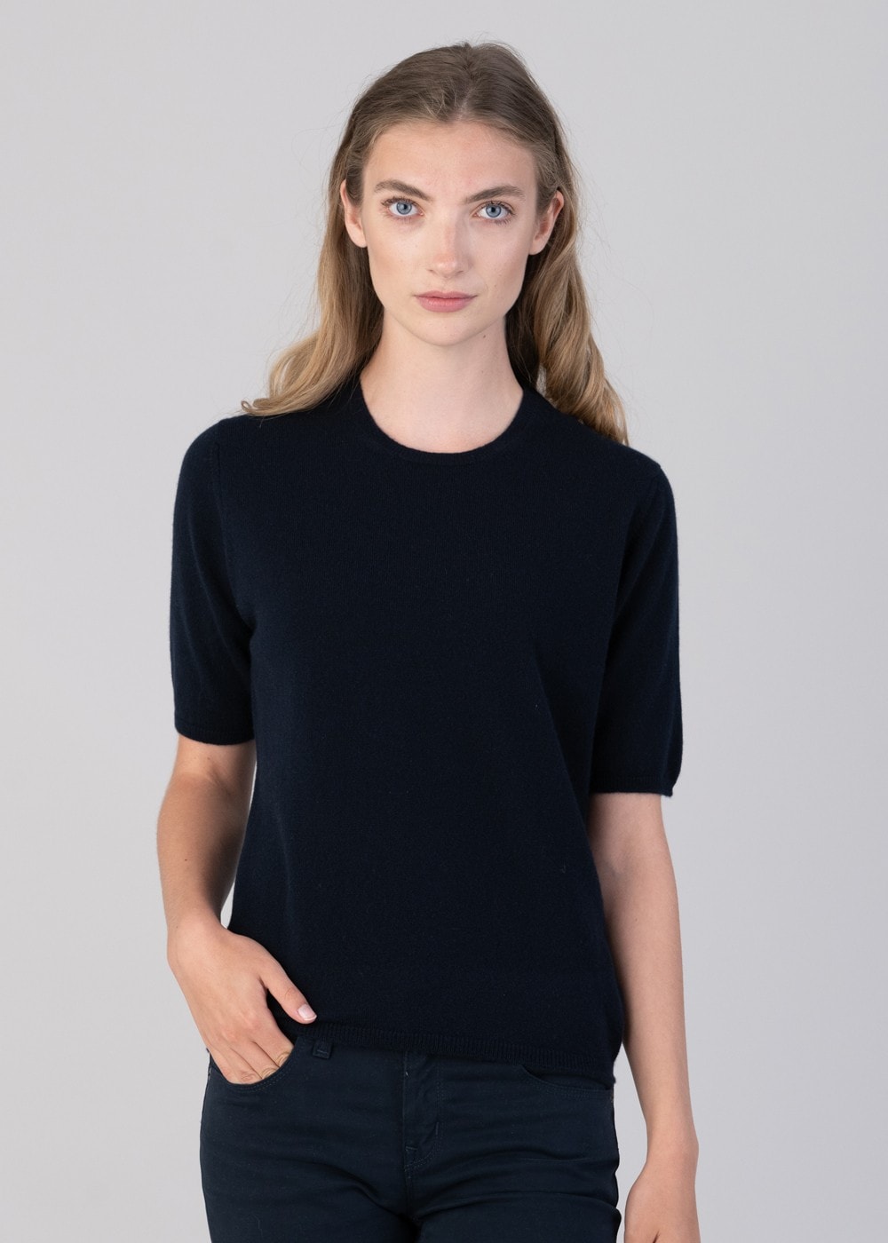 Millie Cashmere Short Sleeve Crew - Navy - 4