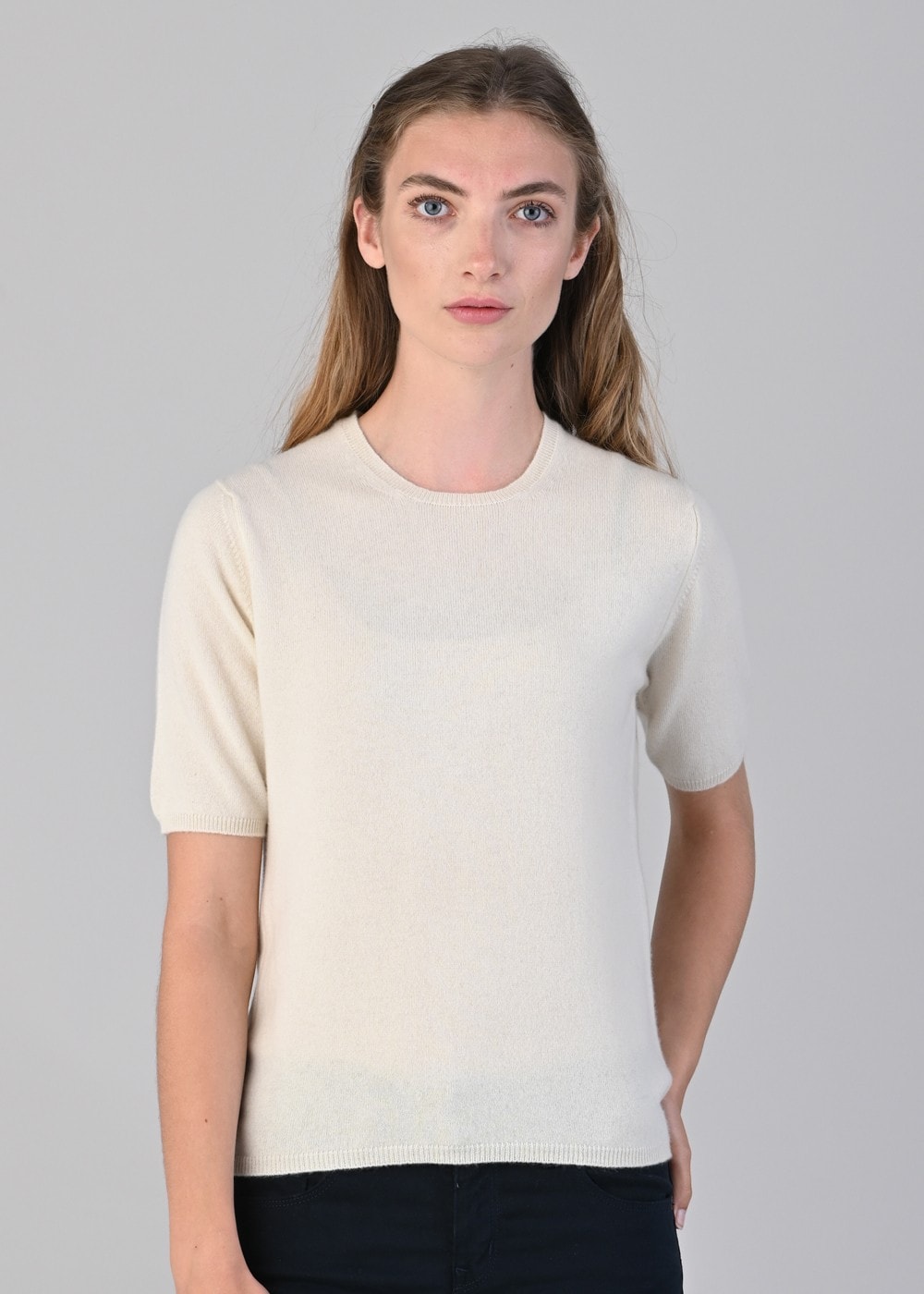 Millie Cashmere Short Sleeve Crew - White Undyed - 2