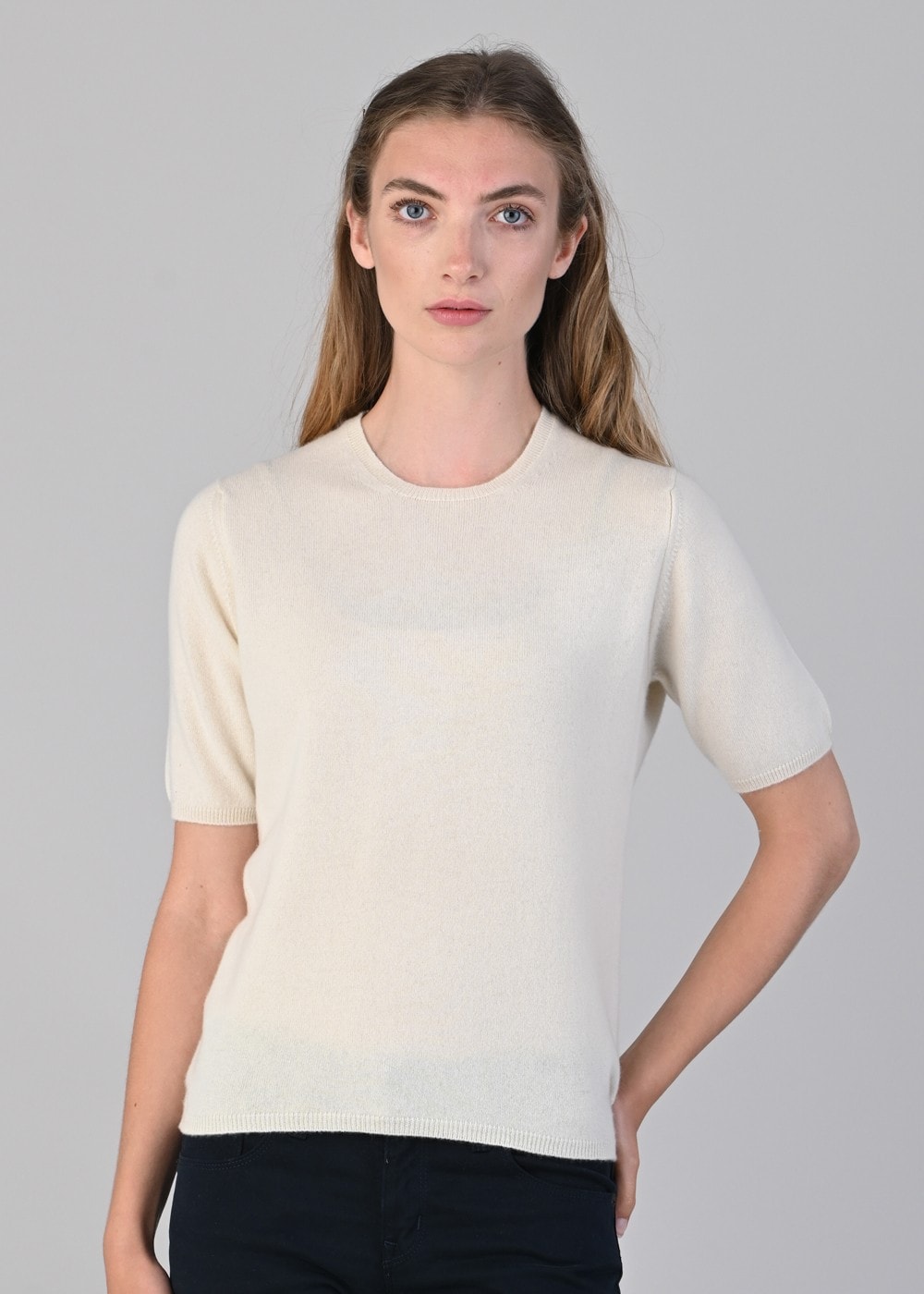 Millie Cashmere Short Sleeve Crew - White Undyed - 3