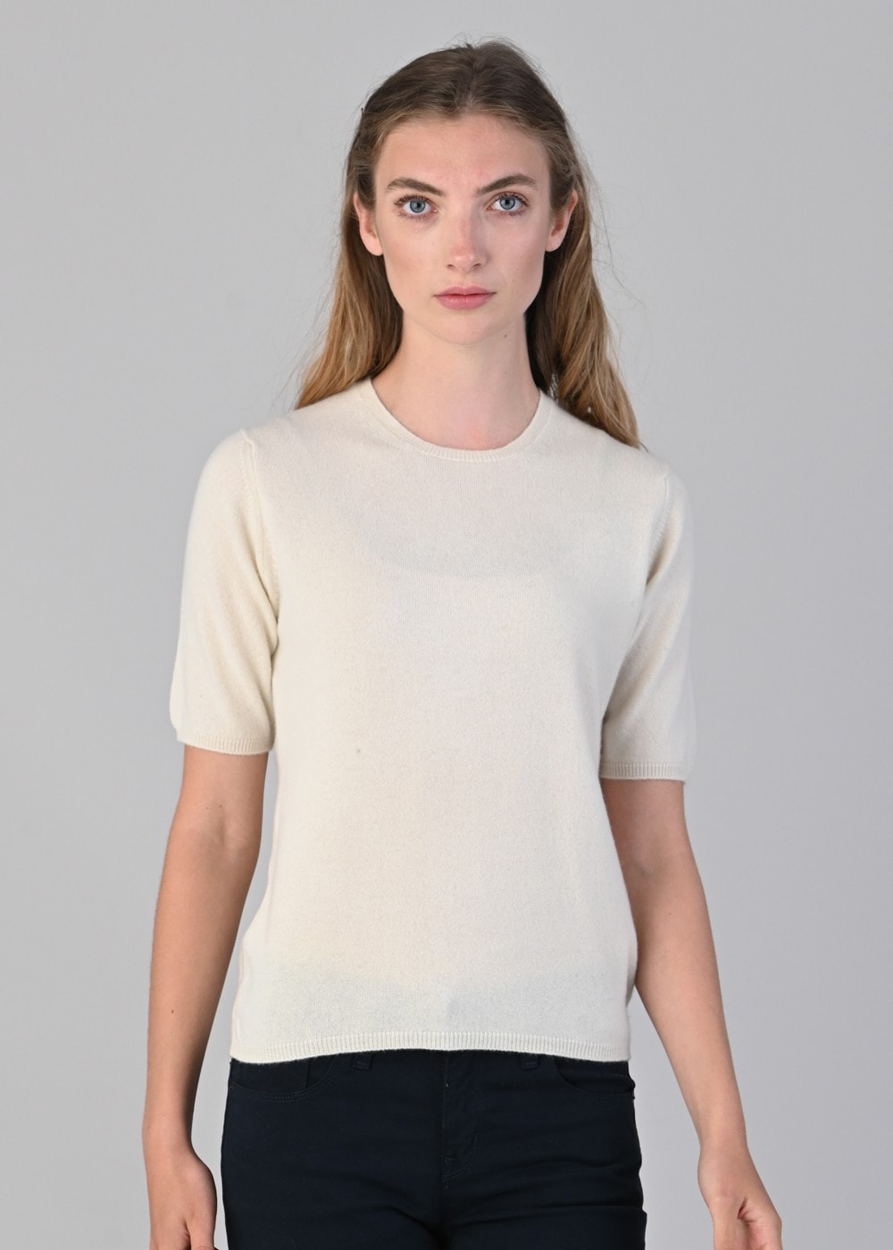 Millie Cashmere Short Sleeve Crew - White Undyed - 4