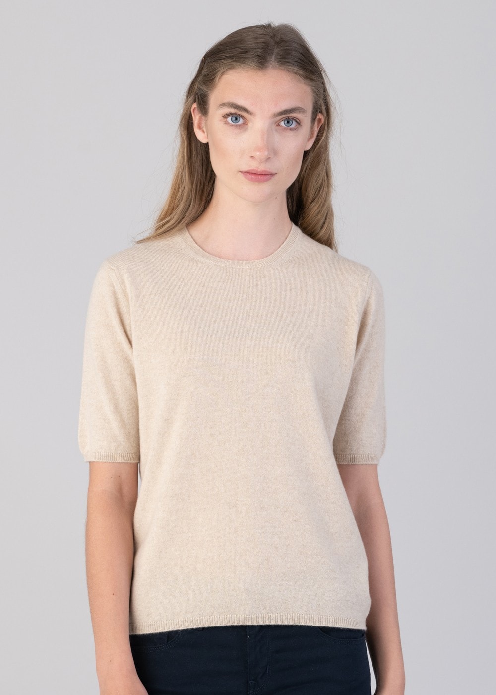 Millie Cashmere Short Sleeve Crew - Oatmeal - 2