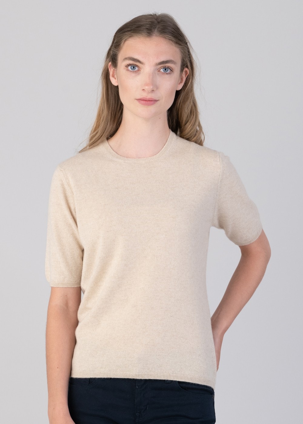 Millie Cashmere Short Sleeve Crew - Oatmeal - 3