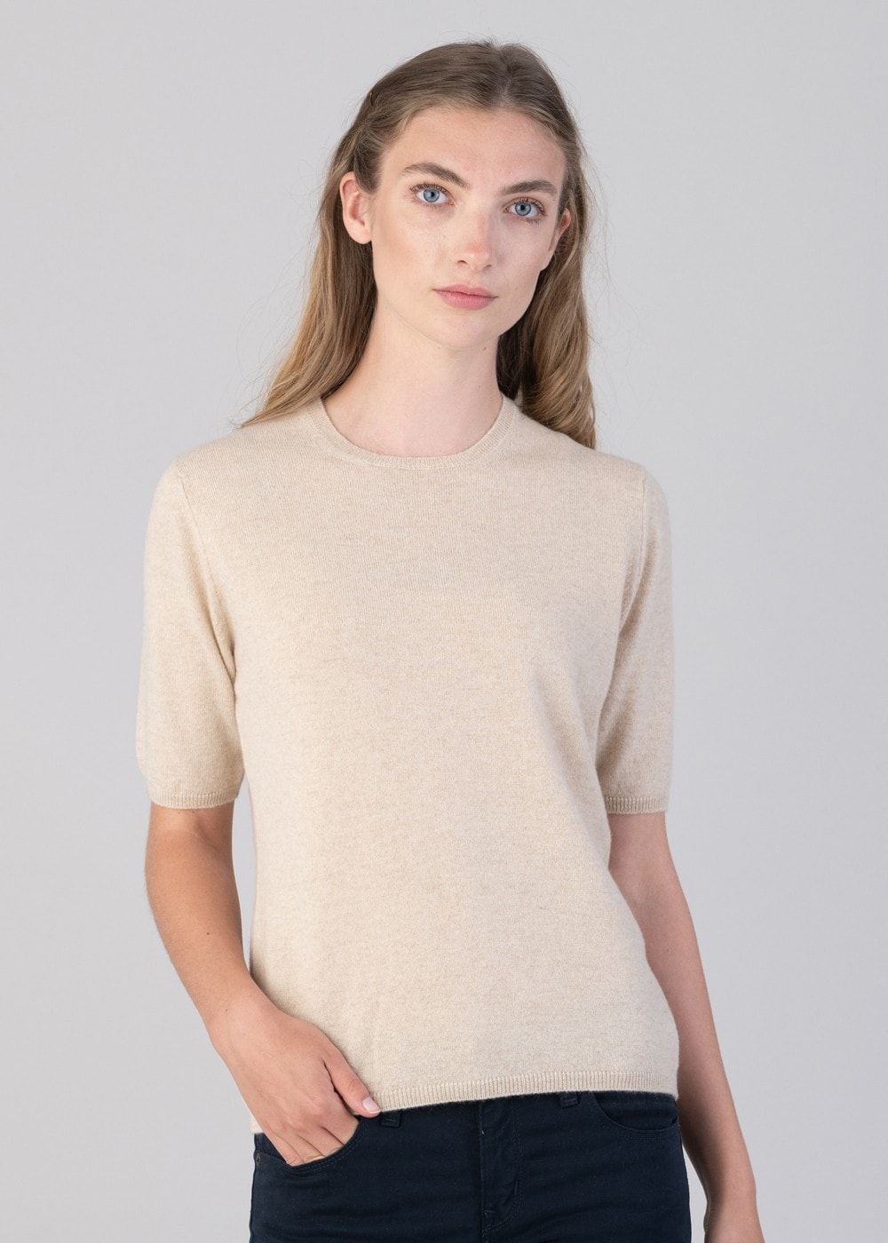 Millie Cashmere Short Sleeve Crew - Oatmeal - 4