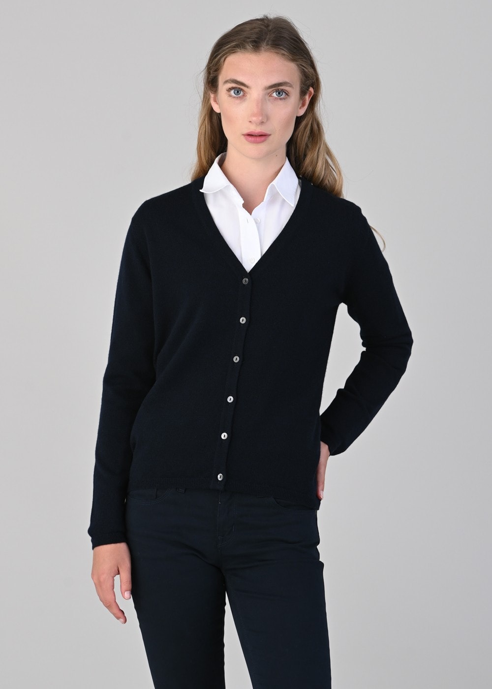 Millie Cashmere Vee Cardigan - Navy - 3