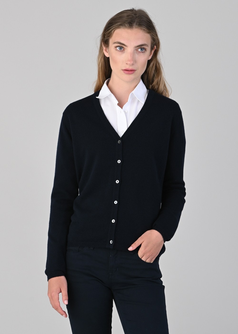 Millie Cashmere Vee Cardigan - Navy - 4