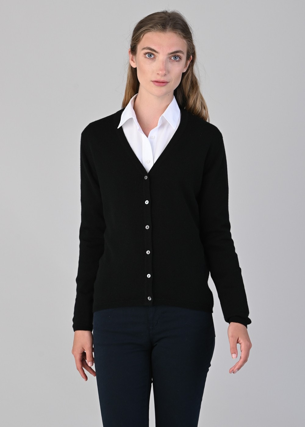 Millie Cashmere Vee Cardigan - Black - 2