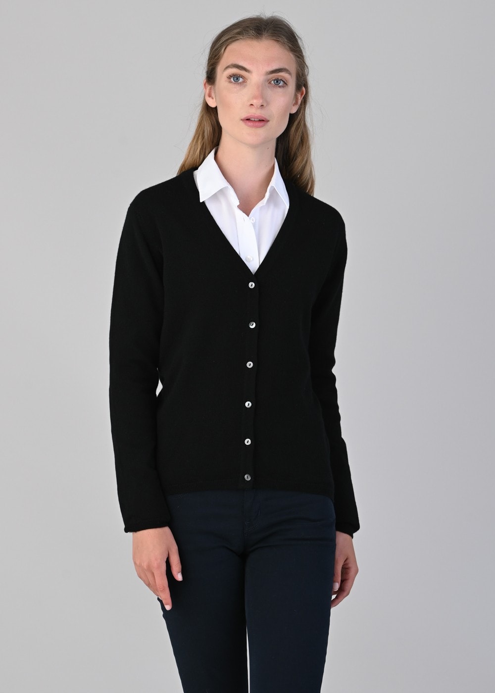 Millie Cashmere Vee Cardigan - Black - 3