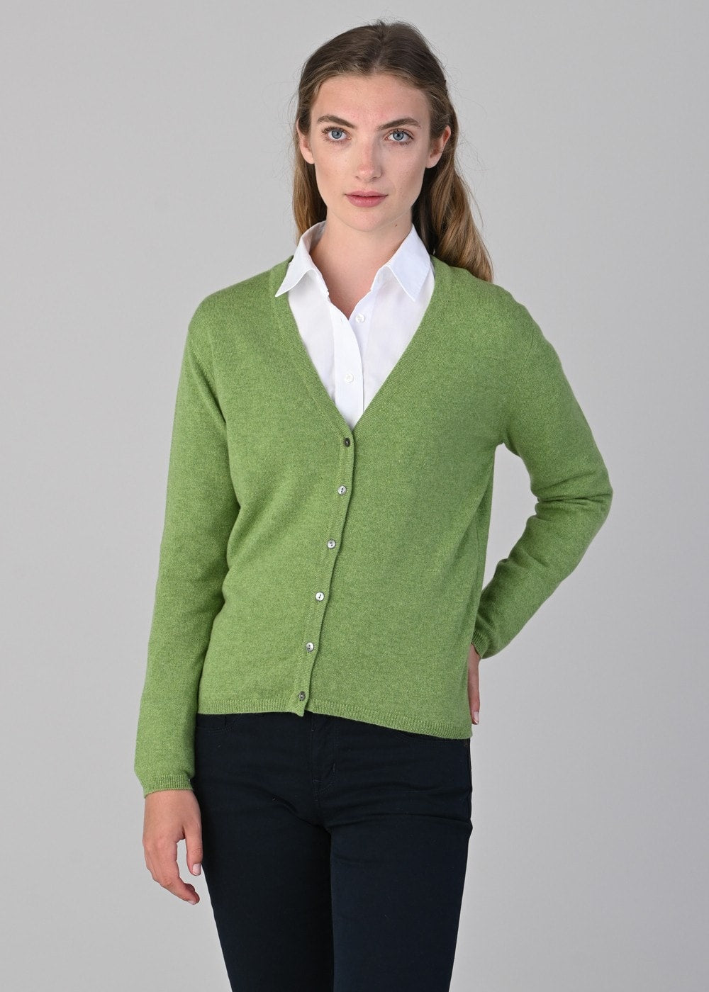 Millie Cashmere Vee Cardigan - Foliage - 2