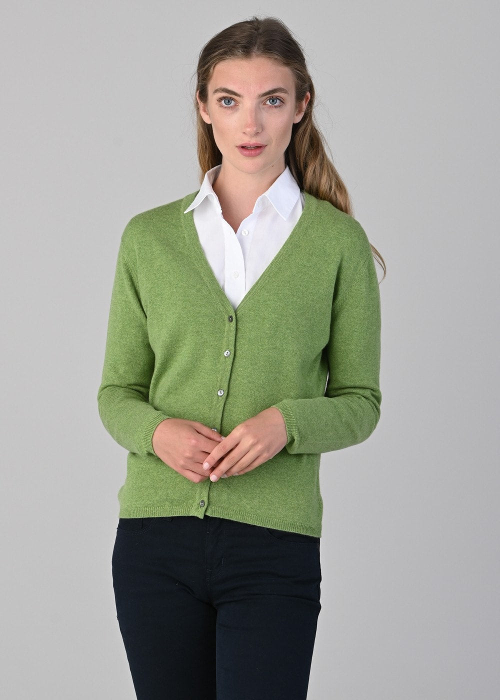 Millie Cashmere Vee Cardigan - Foliage - 3