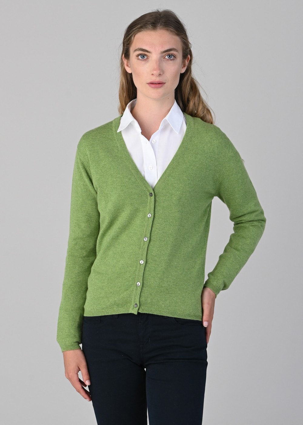 Millie Cashmere Vee Cardigan - Foliage - 4