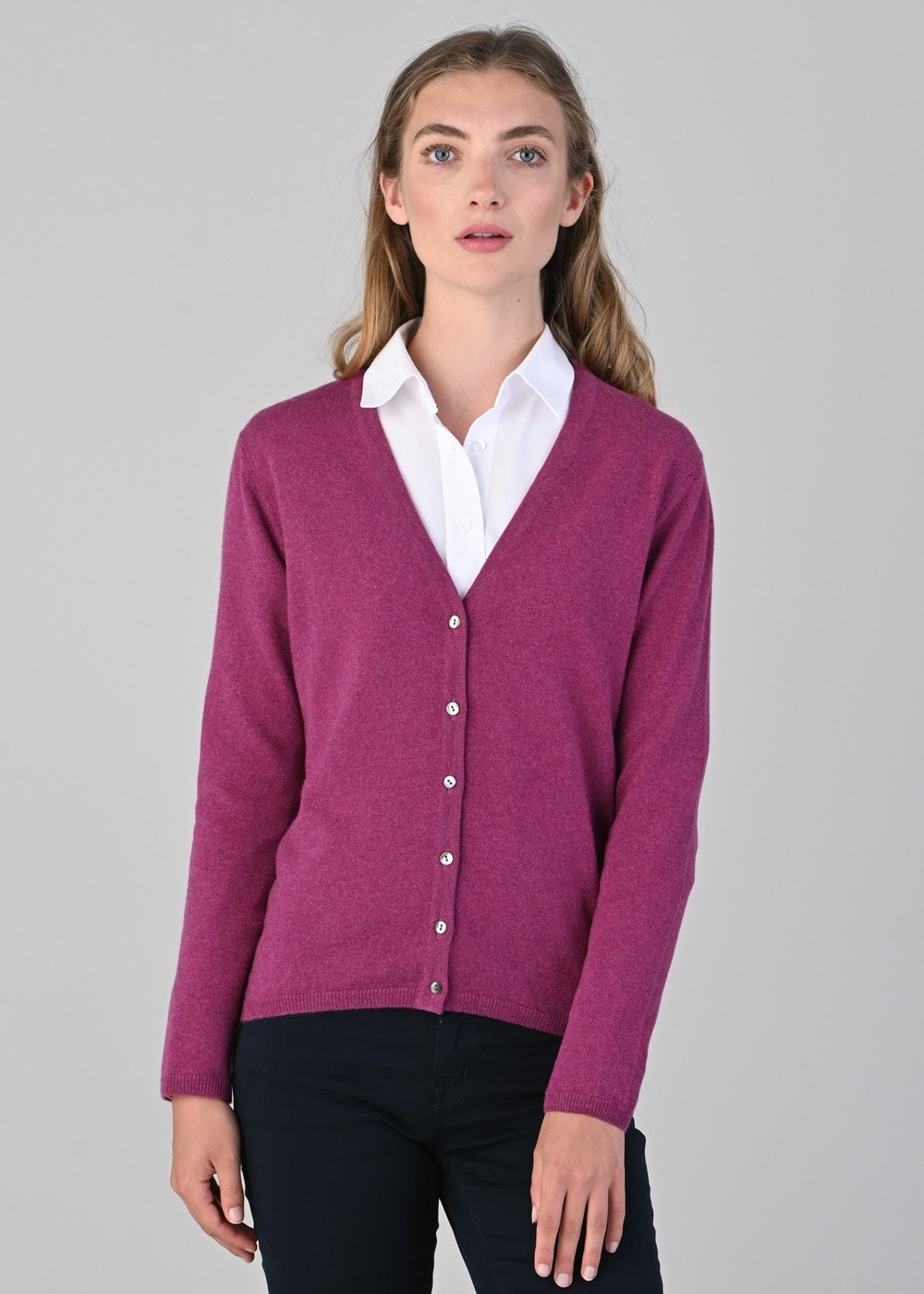 Millie Cashmere Vee Cardigan - Loganberry - 2