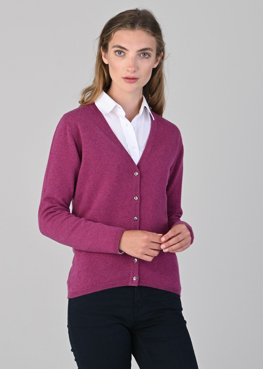 Millie Cashmere Vee Cardigan - Loganberry - 3