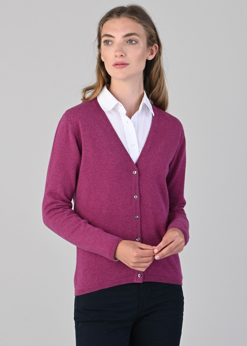 Millie Cashmere Vee Cardigan - Loganberry - 4