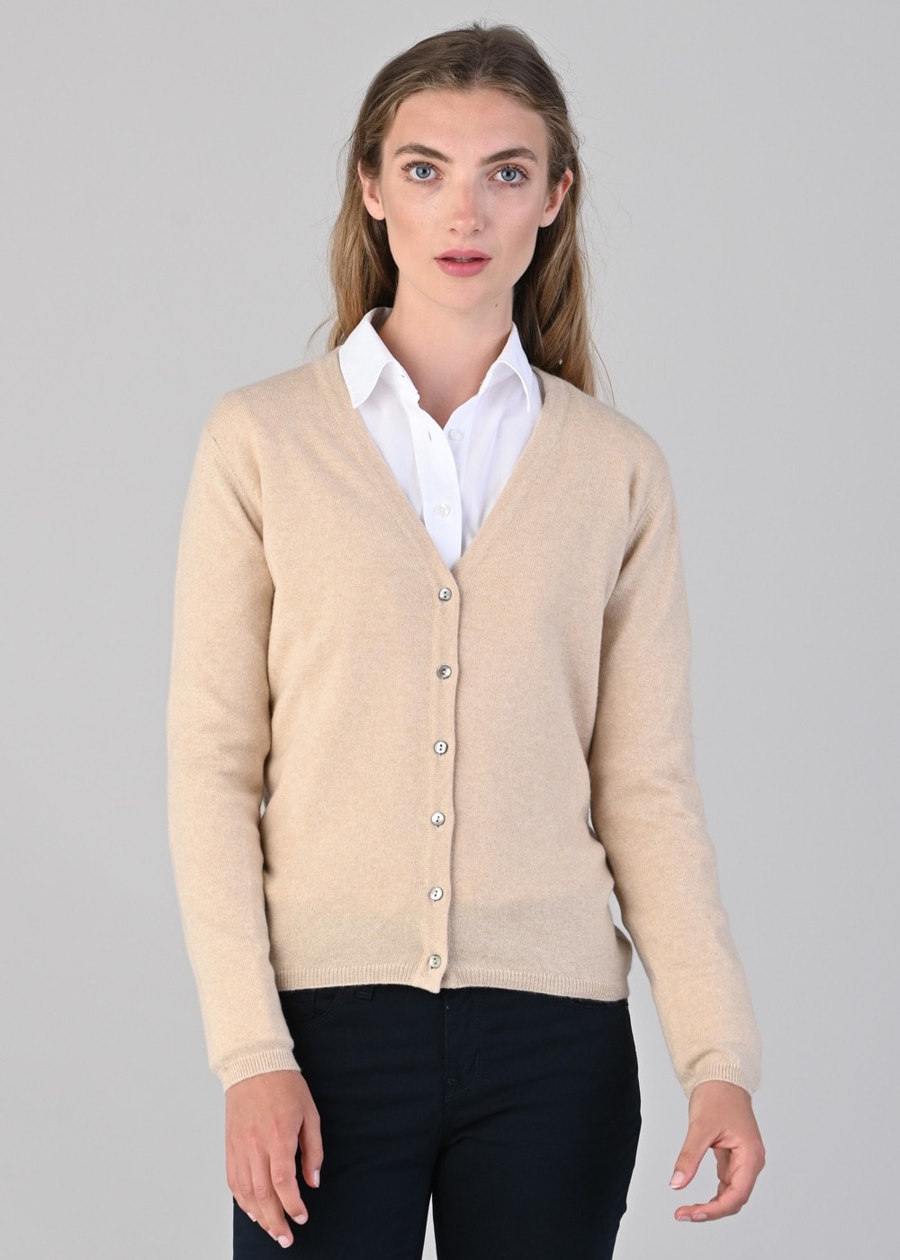 Millie Cashmere Vee Cardigan - Oatmeal - 2