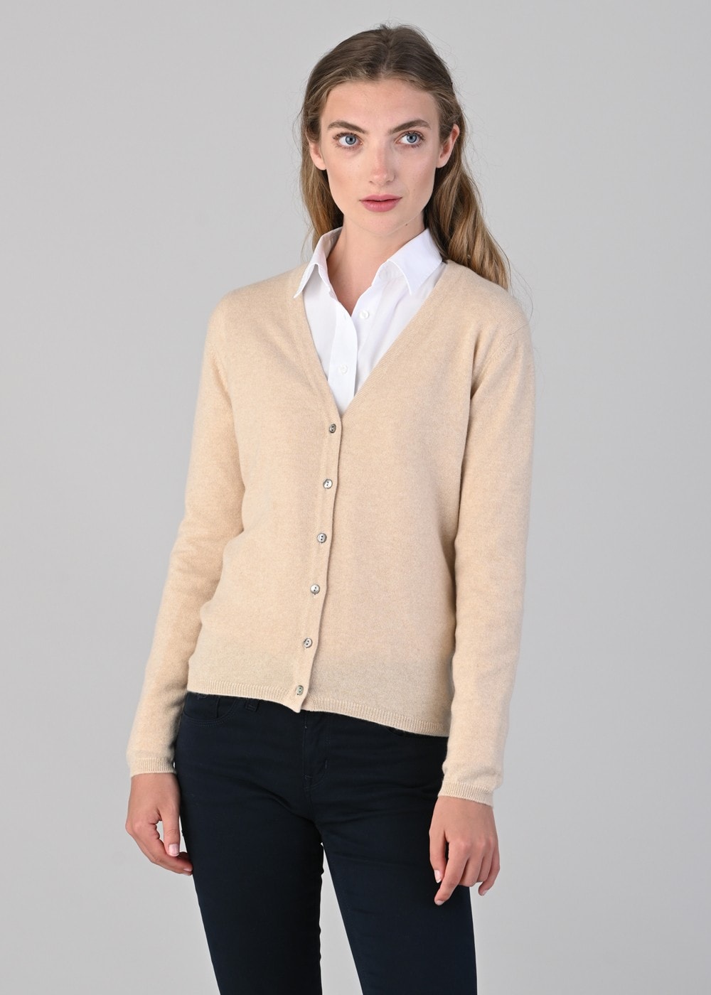 Millie Cashmere Vee Cardigan - Oatmeal - 3