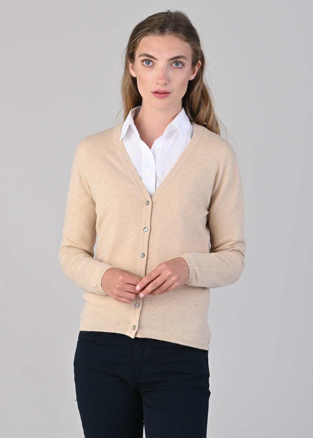 Millie Cashmere Vee Cardigan - Oatmeal - 4