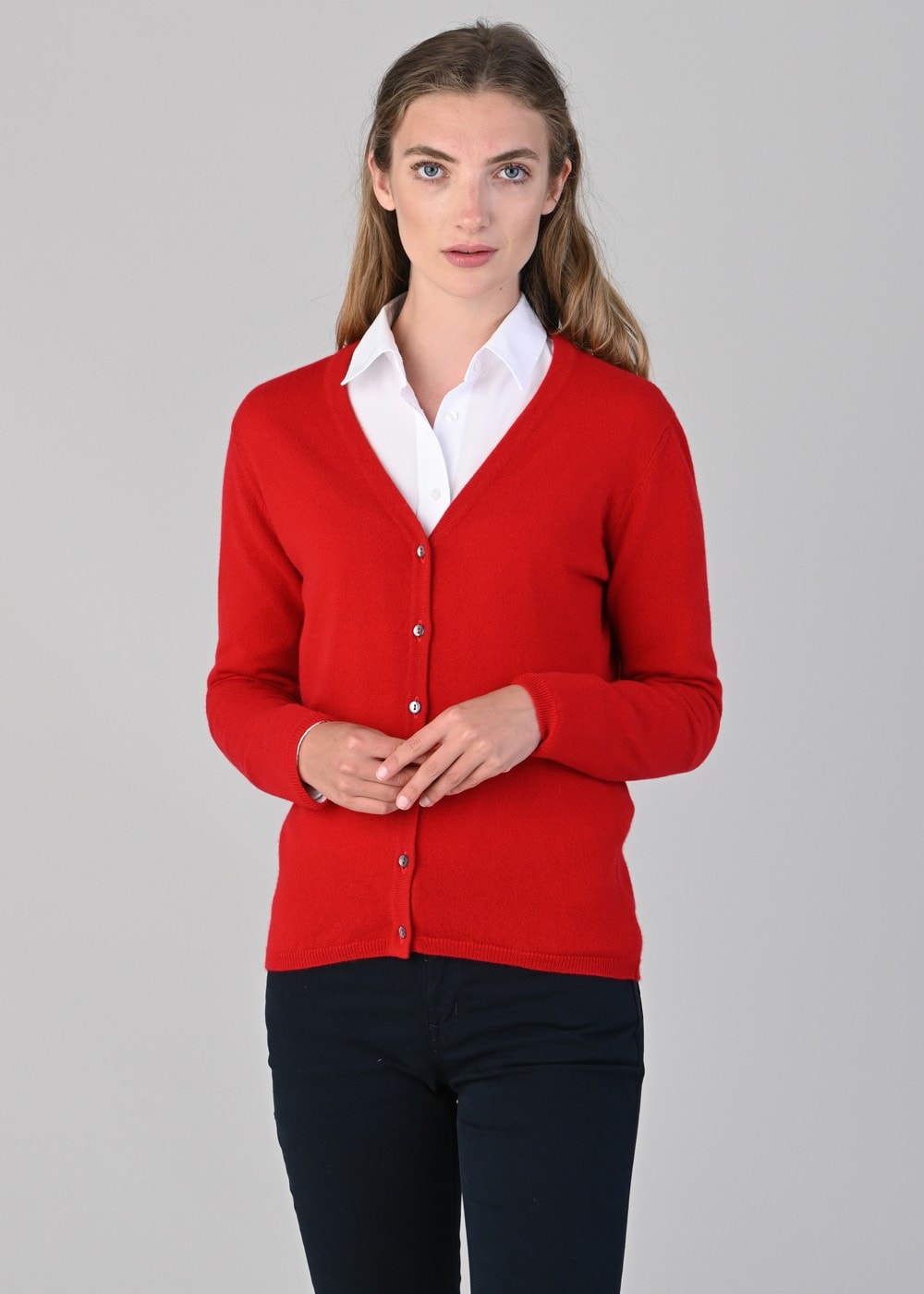 Millie Cashmere Vee Cardigan - Cardinal - 2