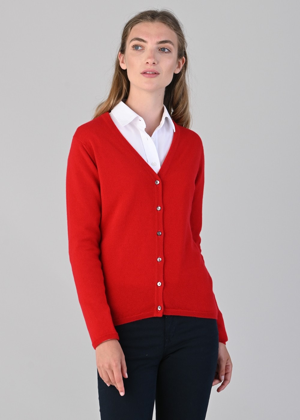 Millie Cashmere Vee Cardigan - Cardinal - 3